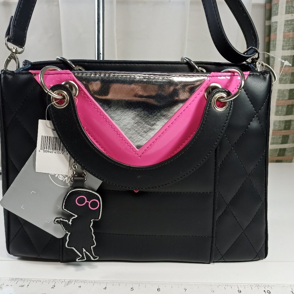 Walt Disney Incredibles Edna Medium Black Pink Purse Handbag Solid Leather